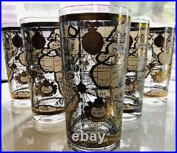 8 Cera World Map Highball Beer Glass 22K Gold Barware Mid Century Regency Mode