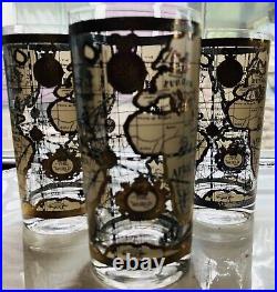 8 Cera World Map Highball Beer Glass 22K Gold Barware Mid Century Regency Mode