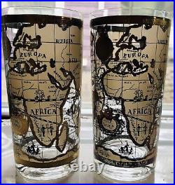 8 Cera World Map Highball Beer Glass 22K Gold Barware Mid Century Regency Mode