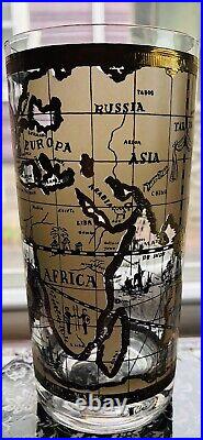 8 Cera World Map Highball Beer Glass 22K Gold Barware Mid Century Regency Mode