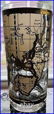 8 Cera World Map Highball Beer Glass 22K Gold Barware Mid Century Regency Mode