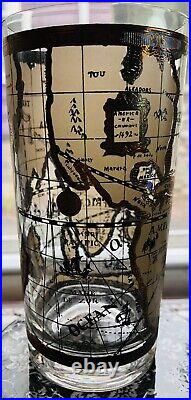 8 Cera World Map Highball Beer Glass 22K Gold Barware Mid Century Regency Mode