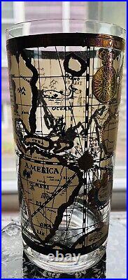 8 Cera World Map Highball Beer Glass 22K Gold Barware Mid Century Regency Mode