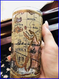 8 Cera World Map Highball Beer Glass 22K Gold Barware Mid Century Regency Mode