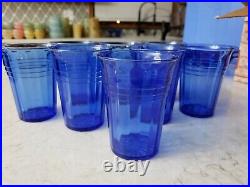 8 Cobalt Blue Tumblers Lot by Hazel Atlas Moderntone