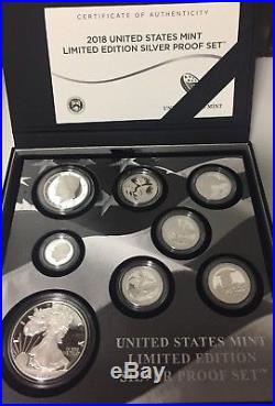 8-Coin Limited Edition 2018-S All Silver Proof Set+Pres Cs&COA