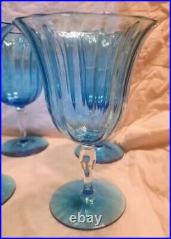 8 Steuben Carder Era Celeste Blue Optic Ribbed Goblets #1692