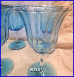 8 Steuben Carder Era Celeste Blue Optic Ribbed Goblets #1692