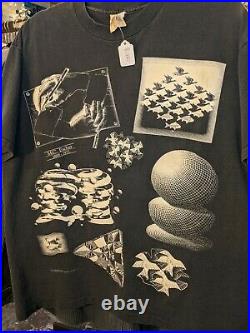 90s MC Escher Heirs All Over Print Graphic Gordon Art Holland Tee size L VINTAGE