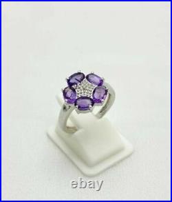 925 Sterling Silver 2Ct Oval Cut Lab-Created Purple Amethyst Engagement Ring