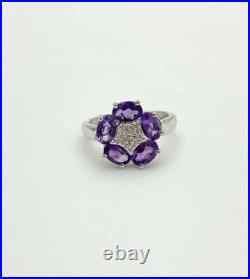 925 Sterling Silver 2Ct Oval Cut Lab-Created Purple Amethyst Engagement Ring
