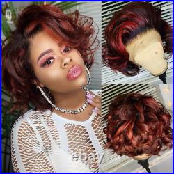 99j Burgundy Ombre Colored Short Bob Human Hair Wigs Deep Wave Lace Front Wigs