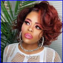 99j Burgundy Ombre Colored Short Bob Human Hair Wigs Deep Wave Lace Front Wigs