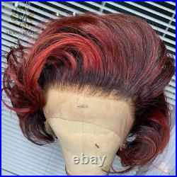 99j Burgundy Ombre Colored Short Bob Human Hair Wigs Deep Wave Lace Front Wigs