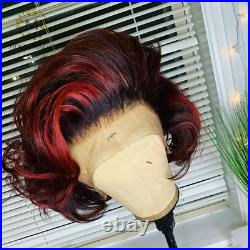 99j Burgundy Ombre Colored Short Bob Human Hair Wigs Deep Wave Lace Front Wigs