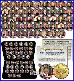 ALL 45 United States PRESIDENTS Colorized DC Quarters Coin Set 24K GOLD with Box