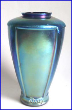ANTIQUE 7 BLUE AURENE IRIDESCENT DECO ART GLASS VASE STEUBEN ERA 1920s VTG