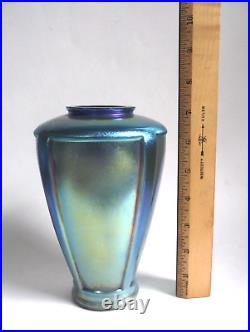 ANTIQUE 7 BLUE AURENE IRIDESCENT DECO ART GLASS VASE STEUBEN ERA 1920s VTG