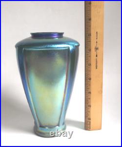 ANTIQUE 7 BLUE AURENE IRIDESCENT DECO ART GLASS VASE STEUBEN ERA 1920s VTG