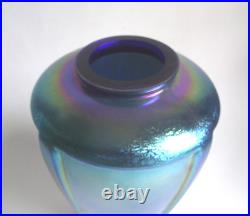 ANTIQUE 7 BLUE AURENE IRIDESCENT DECO ART GLASS VASE STEUBEN ERA 1920s VTG