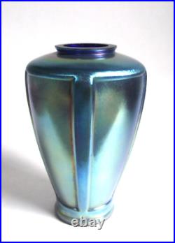 ANTIQUE 7 BLUE AURENE IRIDESCENT DECO ART GLASS VASE STEUBEN ERA 1920s VTG
