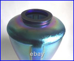 ANTIQUE 7 BLUE AURENE IRIDESCENT DECO ART GLASS VASE STEUBEN ERA 1920s VTG