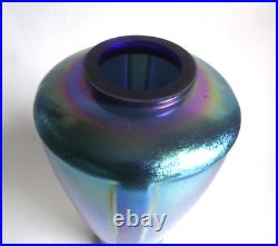 ANTIQUE 7 BLUE AURENE IRIDESCENT DECO ART GLASS VASE STEUBEN ERA 1920s VTG