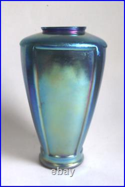 ANTIQUE 7 BLUE AURENE IRIDESCENT DECO ART GLASS VASE STEUBEN ERA 1920s VTG