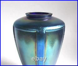 ANTIQUE 7 BLUE AURENE IRIDESCENT DECO ART GLASS VASE STEUBEN ERA 1920s VTG