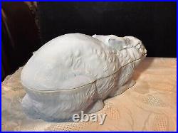 Adorable Blue Milk Glass Bunny Rabbit Covered Dish? NMGCS Piece 2007 PA Rare