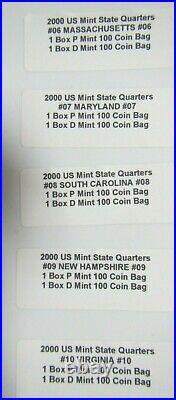 All 10 2000 P&D State Quarter Sealed Bags of 100 Quarters 1000 Quarters Total