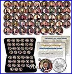 All 46 United States Presidents Full Coin Set Colorized DC Quarters With Box COA
