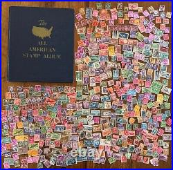 All American Stamp Album Unused Stamp Collection Plus Hundreds of Used Stamps