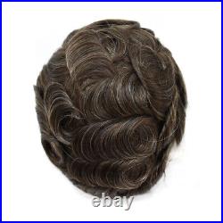 All French Lace Mens Toupee Human Hair Piece Hair Replacement System Gray Brown