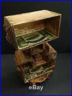 All Original Antique Tramp Art Wooden Drawer 171/2 Cigar Boxes Outstanding 1880