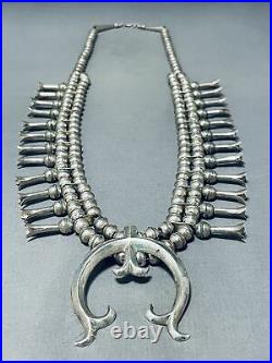 All Silver Vintage Navajo Sterling Squash Blossom Necklace