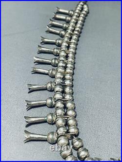 All Silver Vintage Navajo Sterling Squash Blossom Necklace
