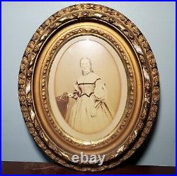 Antique Cabinet Card Photo of Young Woman in Early Gilt Wood Frame 8.5 x 6.5