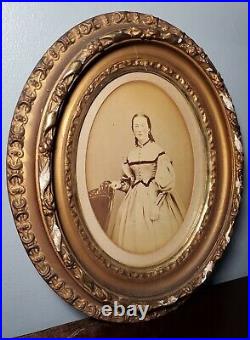 Antique Cabinet Card Photo of Young Woman in Early Gilt Wood Frame 8.5 x 6.5