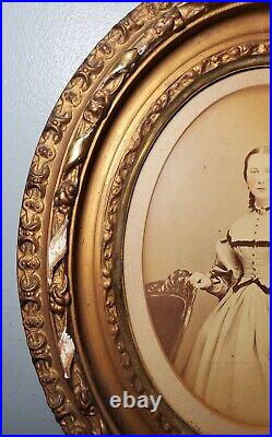 Antique Cabinet Card Photo of Young Woman in Early Gilt Wood Frame 8.5 x 6.5