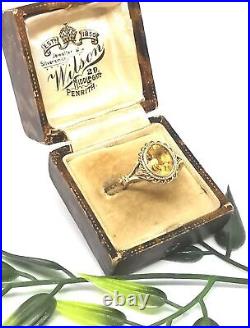 Antique Engagement Ring 2Ct Oval Lab Created Yellow Citrine 14K Yellow Gold Over