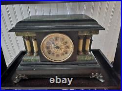 Antique Seth Thomas Adamantine Mantel Clock Black Green Needs Pedlum