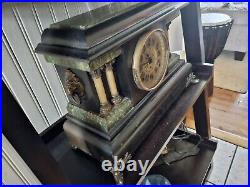 Antique Seth Thomas Adamantine Mantel Clock Black Green Needs Pedlum