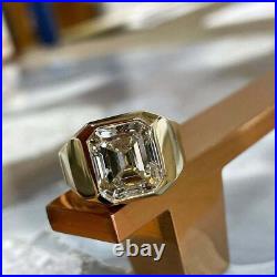 Asscher Cut Real Moissanite Men's Engagement Ring 14k Yellow Gold Plated Silver