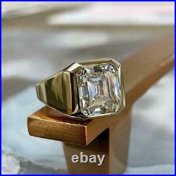 Asscher Cut Real Moissanite Men's Engagement Ring 14k Yellow Gold Plated Silver