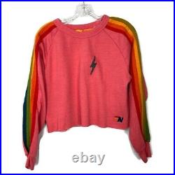 Aviator Nation Sweatshirt Womens S Bolt Cropped Classic Crewneck Embroider Logo