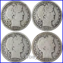 Barber Silver Half Dollar 4 Coin All-Mint Set AG About Good 90% Silver