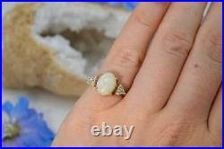 Beautiful Vintage 8.00CT Opel and Diamond Fine 14K Gold Finish Engagement Ring