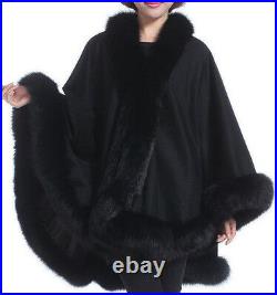 Black Cashmere cape with Fox fur Collar Trim all around one size for all new