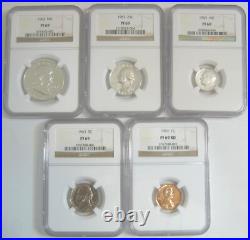Blast White 1963 Proof Set all 5 coins grade NGC PR69